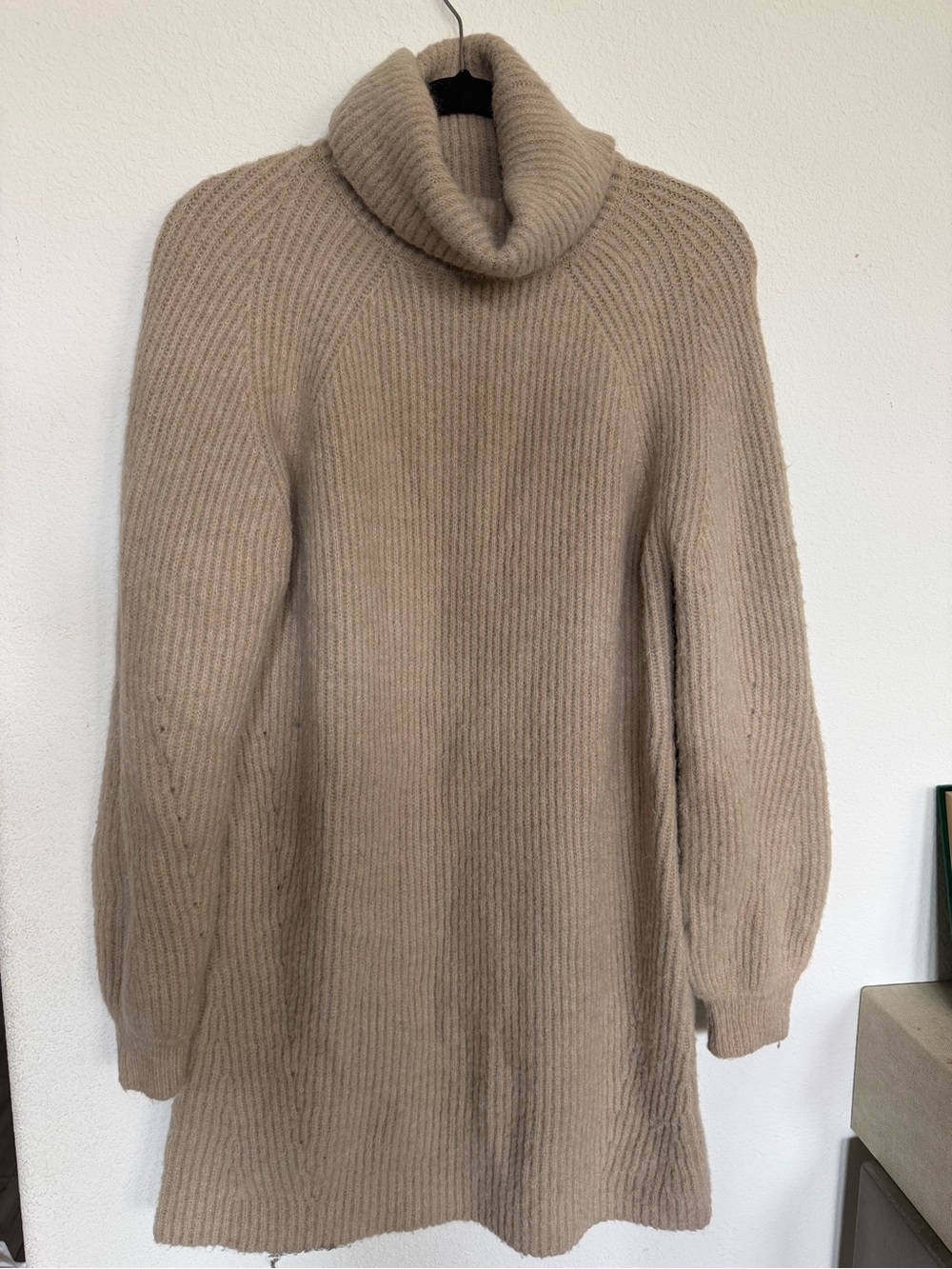 12th Tribe Beige Ribbed Turtleneck Sweater Dress Size S/M
